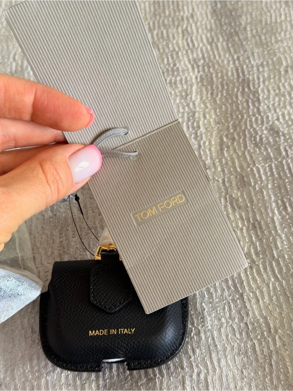 NWT! Tom Ford Black Pebbled Leather Airpod Pouch with Gold Hardware Authentic